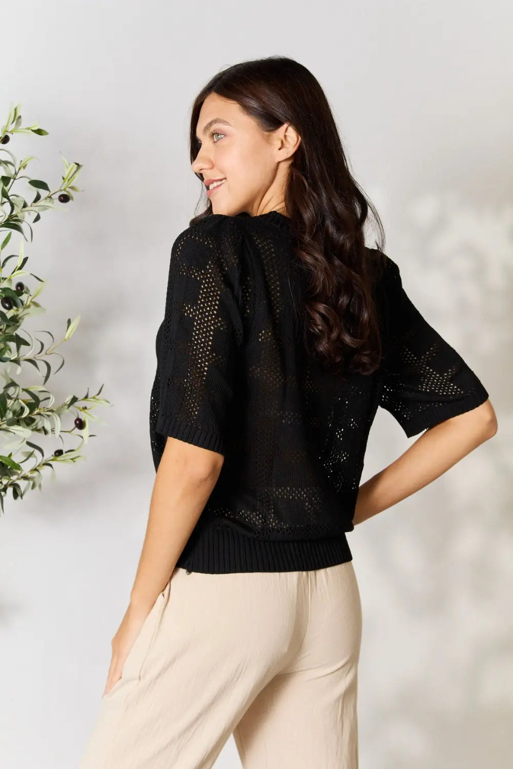 Solid Knit Half Sleeve Top – Classic Round Neck Everyday Top