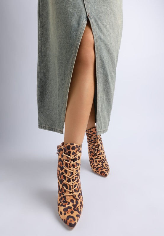 Rag Company Nesta Leopard Boots – Lace Up Stiletto Heel Statement