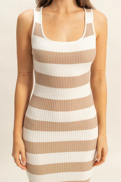 HYFVE Striped Scoop Neck Wide Strap Knit Dress