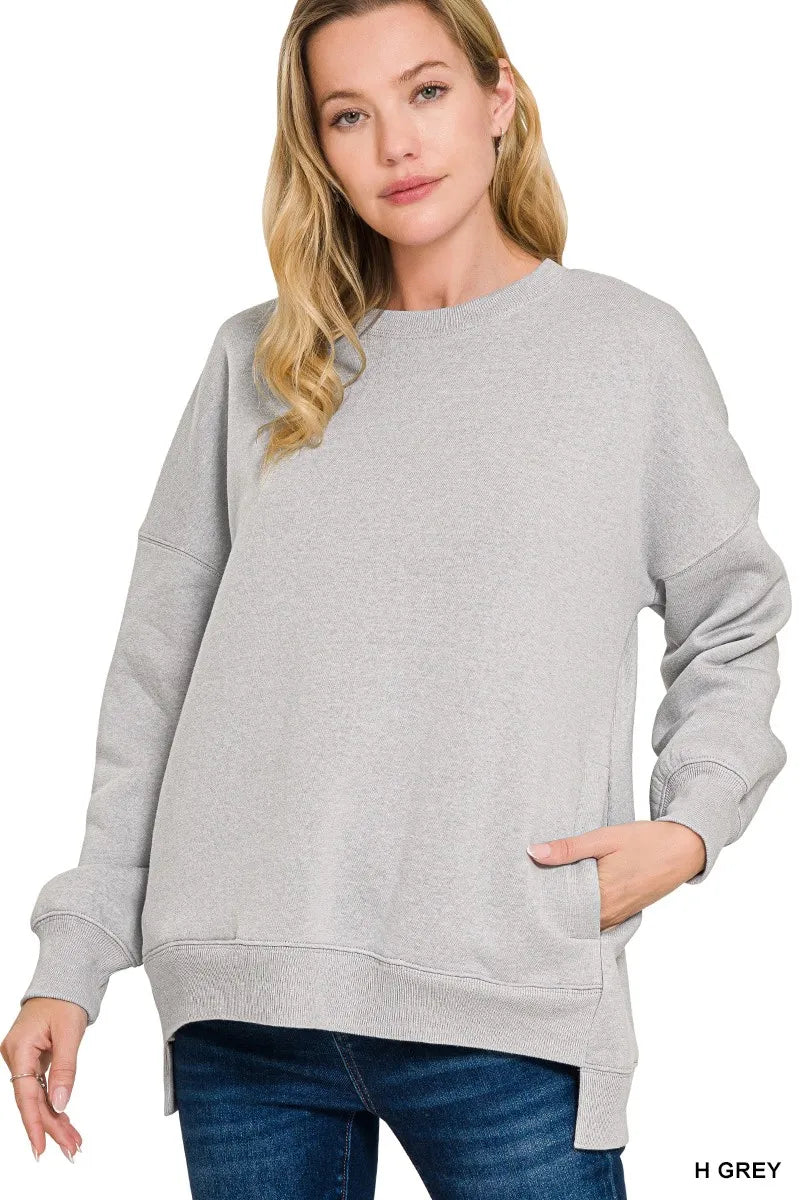 Zenana Fleece Hi-Low Boyfriend Sweatshirt with Pockets – Cozy Style
