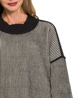 Black & White Striped Pullover Sweater – Chic Knit Casual Style