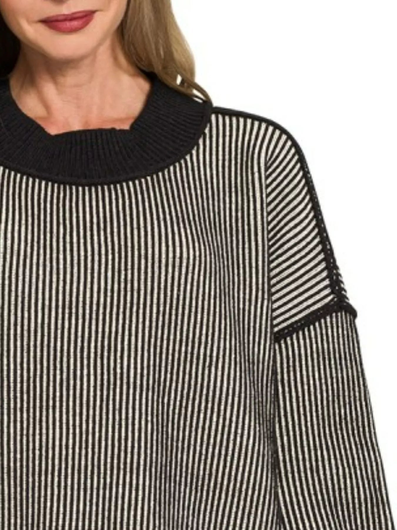 Black & White Striped Pullover Sweater – Chic Knit Casual Style
