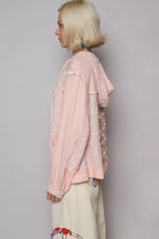 POL Exposed Seam Hooded Jacket – Button Down Style with Lace Detail