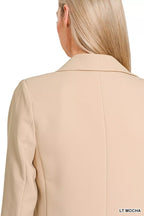 Zenana Open Front Blazer – Nude Beige Minimalist Structured Jacket