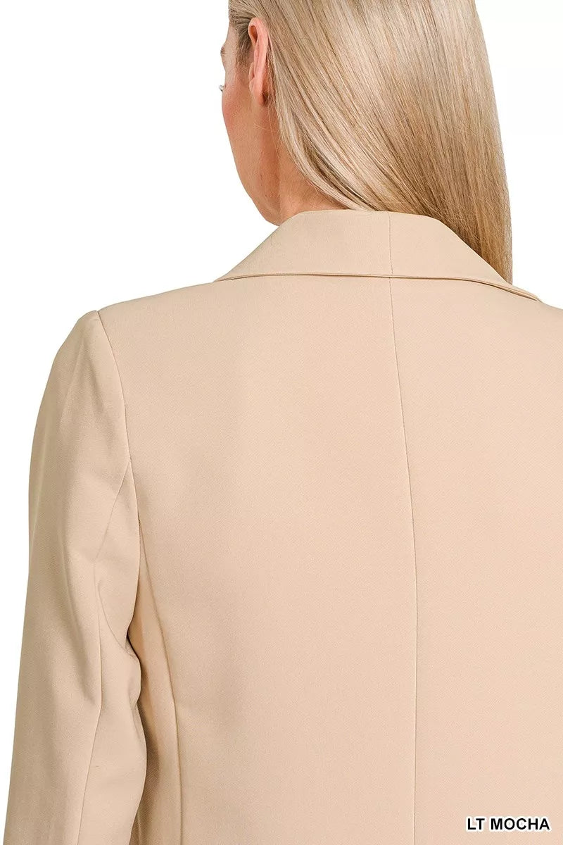 Zenana Open Front Blazer – Nude Beige Minimalist Structured Jacket