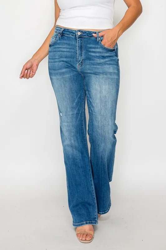 Distressed High Rise Bootcut Jeans – Vintage Style & All-Day Comfort