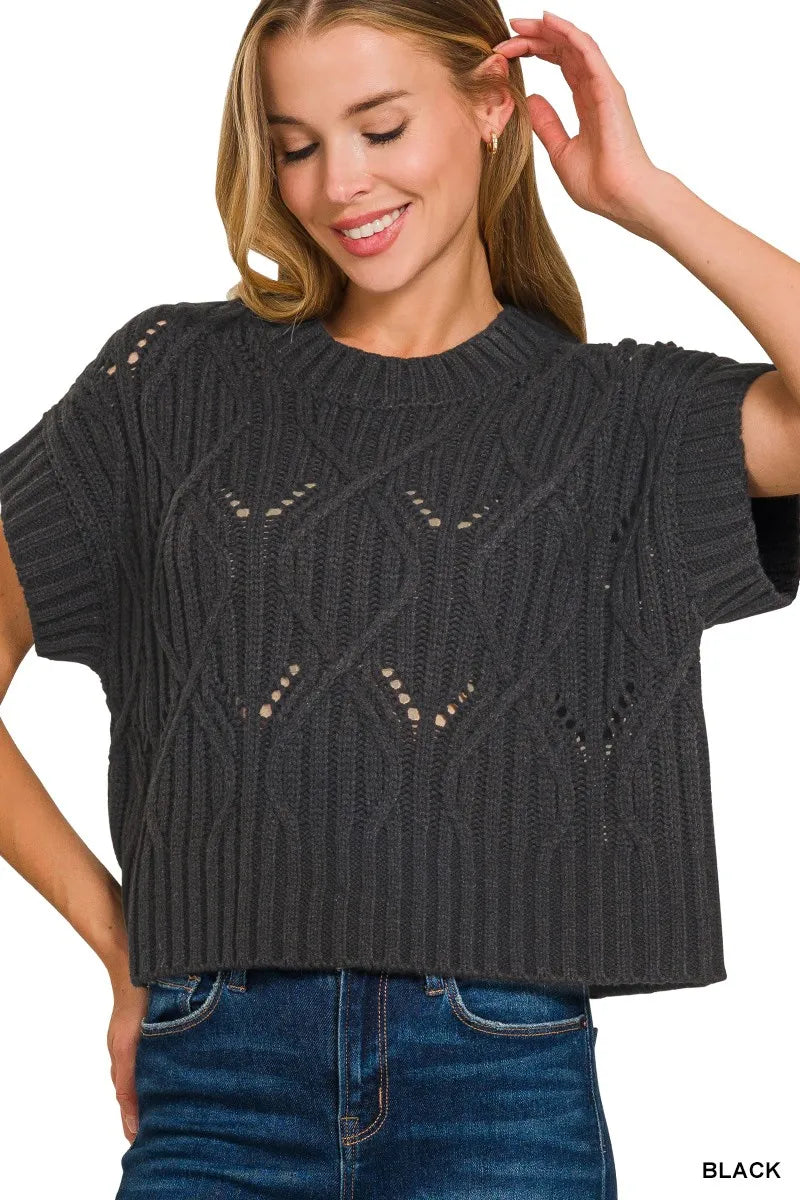 Black Cable Knit Pullover Sweater Soft Stylish & Breathable