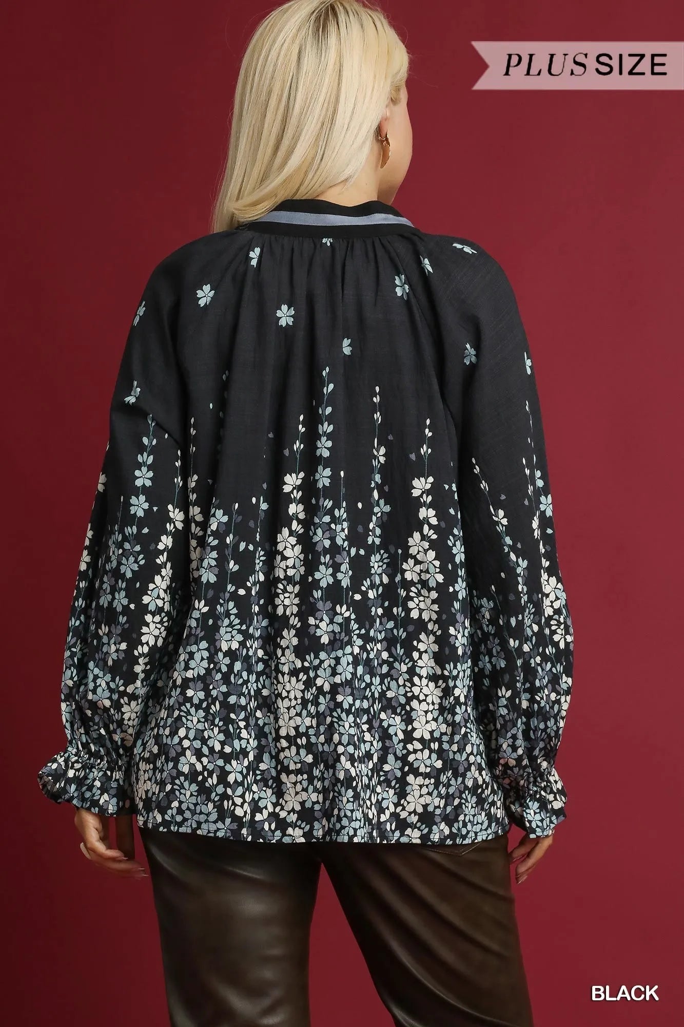 Floral Vine Print Blouse – Elegant Balloon Sleeve Feminine Top