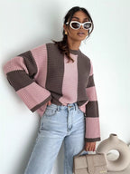 Color Block Long Sleeve Sweater – Trendy Casual Knitwear