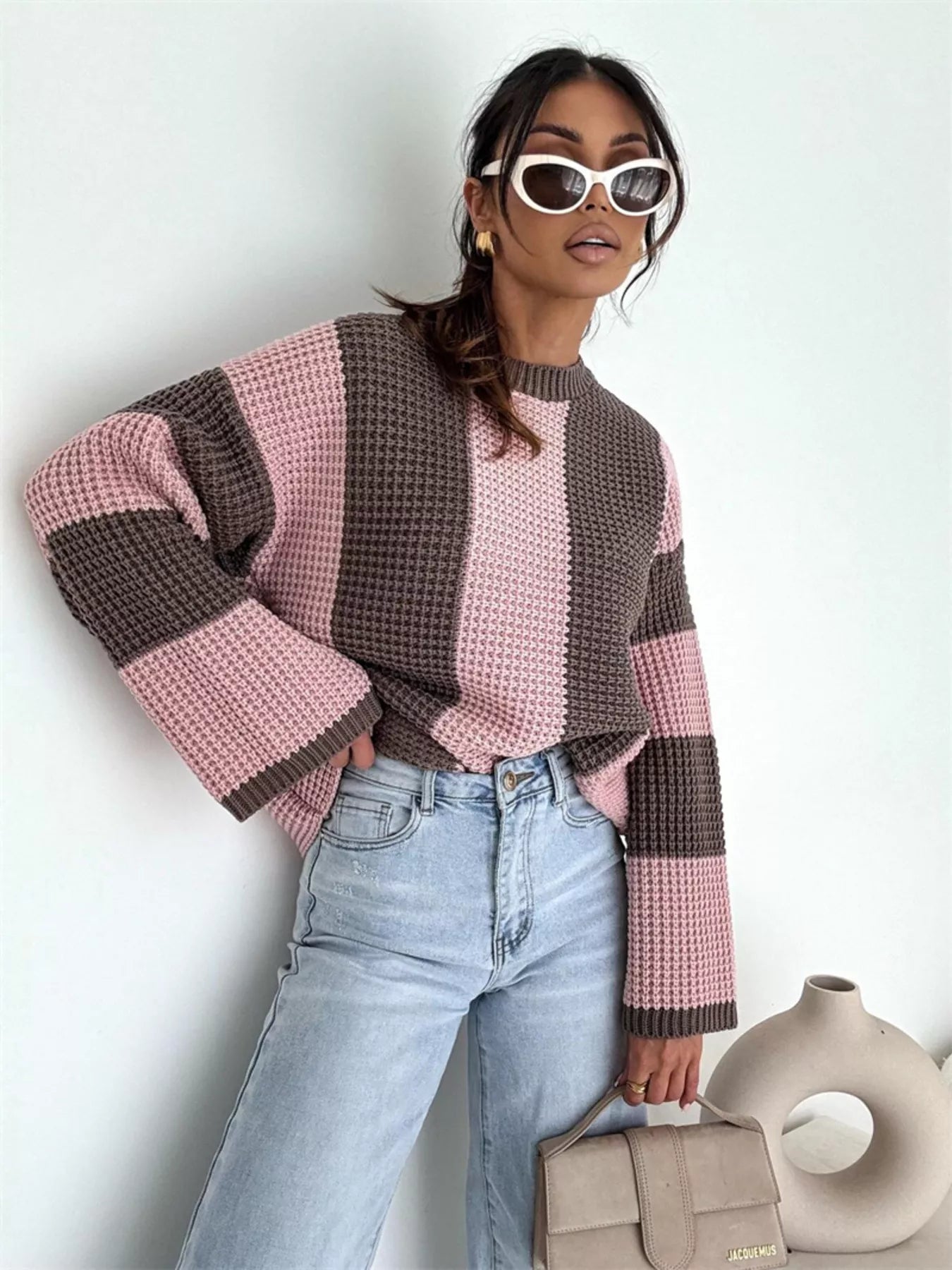 Color Block Long Sleeve Sweater – Trendy Casual Knitwear