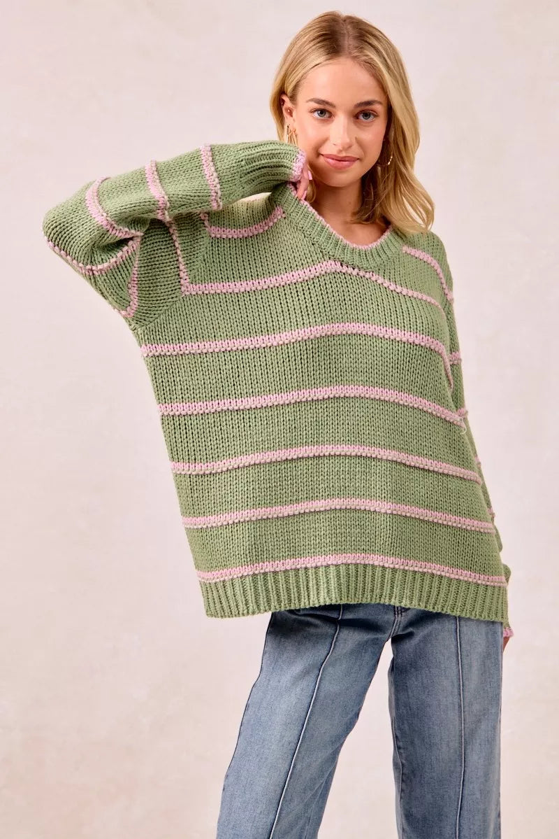 BiBi Striped Long Sleeve Sweater – Classic Cozy Everyday Style