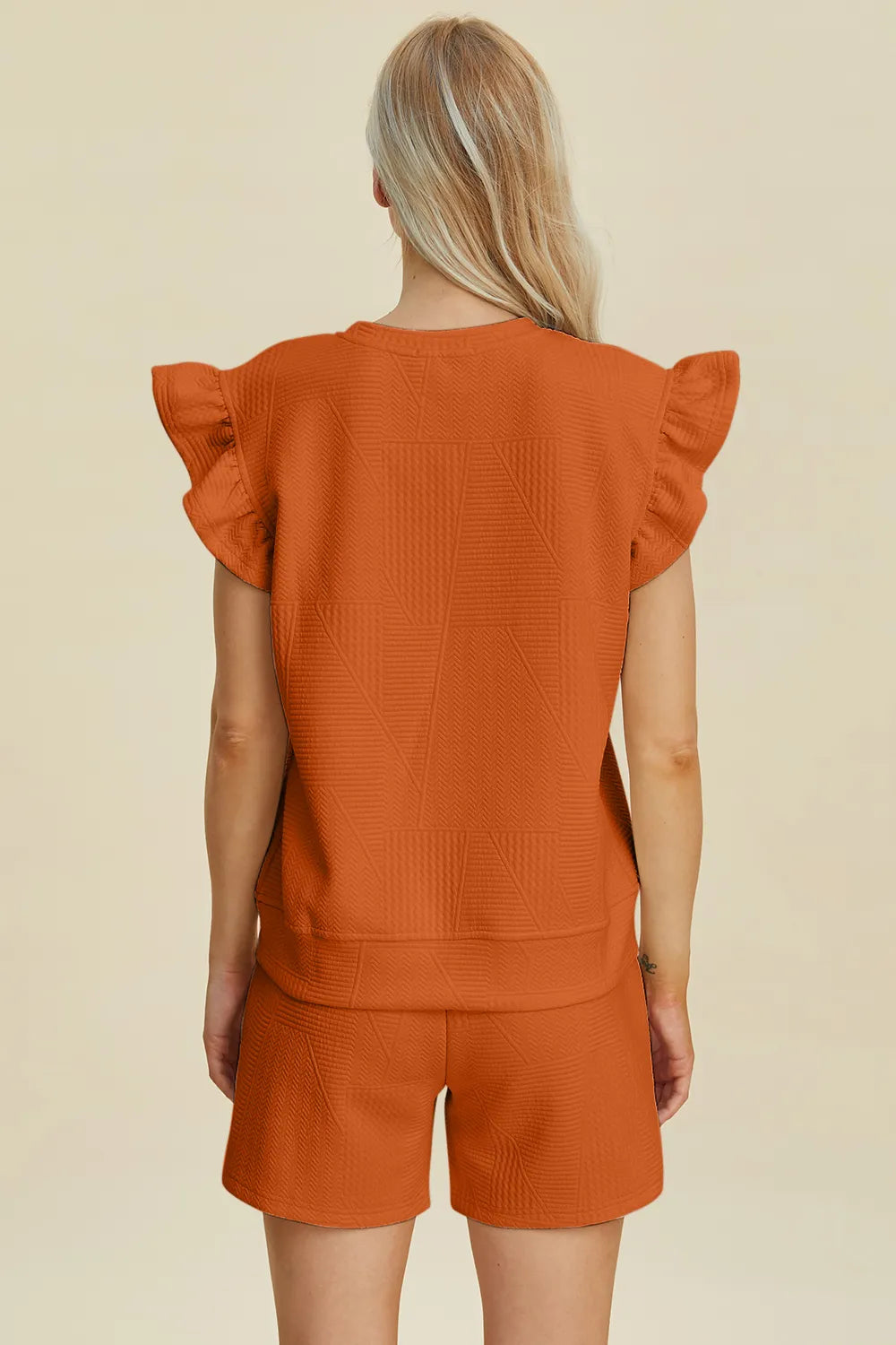Textured Ruffle Sleeve Top & Shorts Set – Cute, Comfy & Stylish