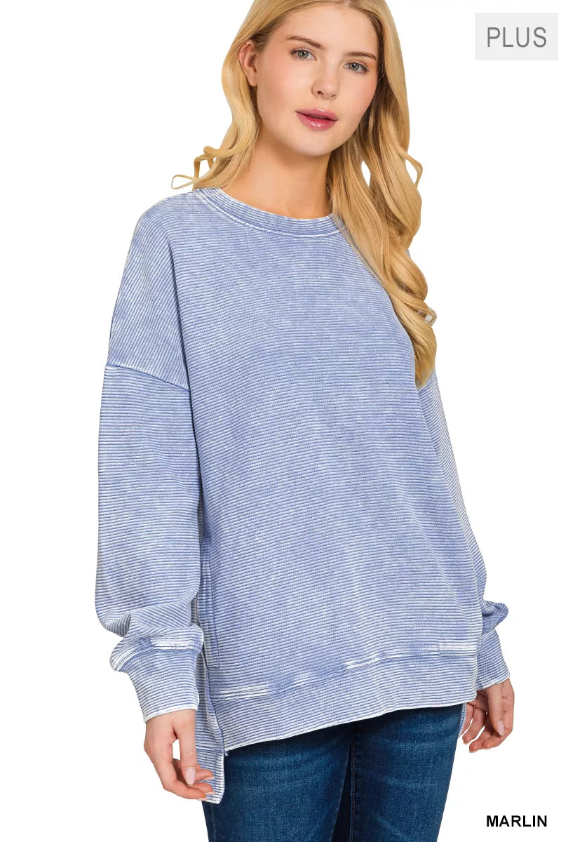 Acid Washed Double Ribbed Hi-Low Pullover – Edgy Casual Style