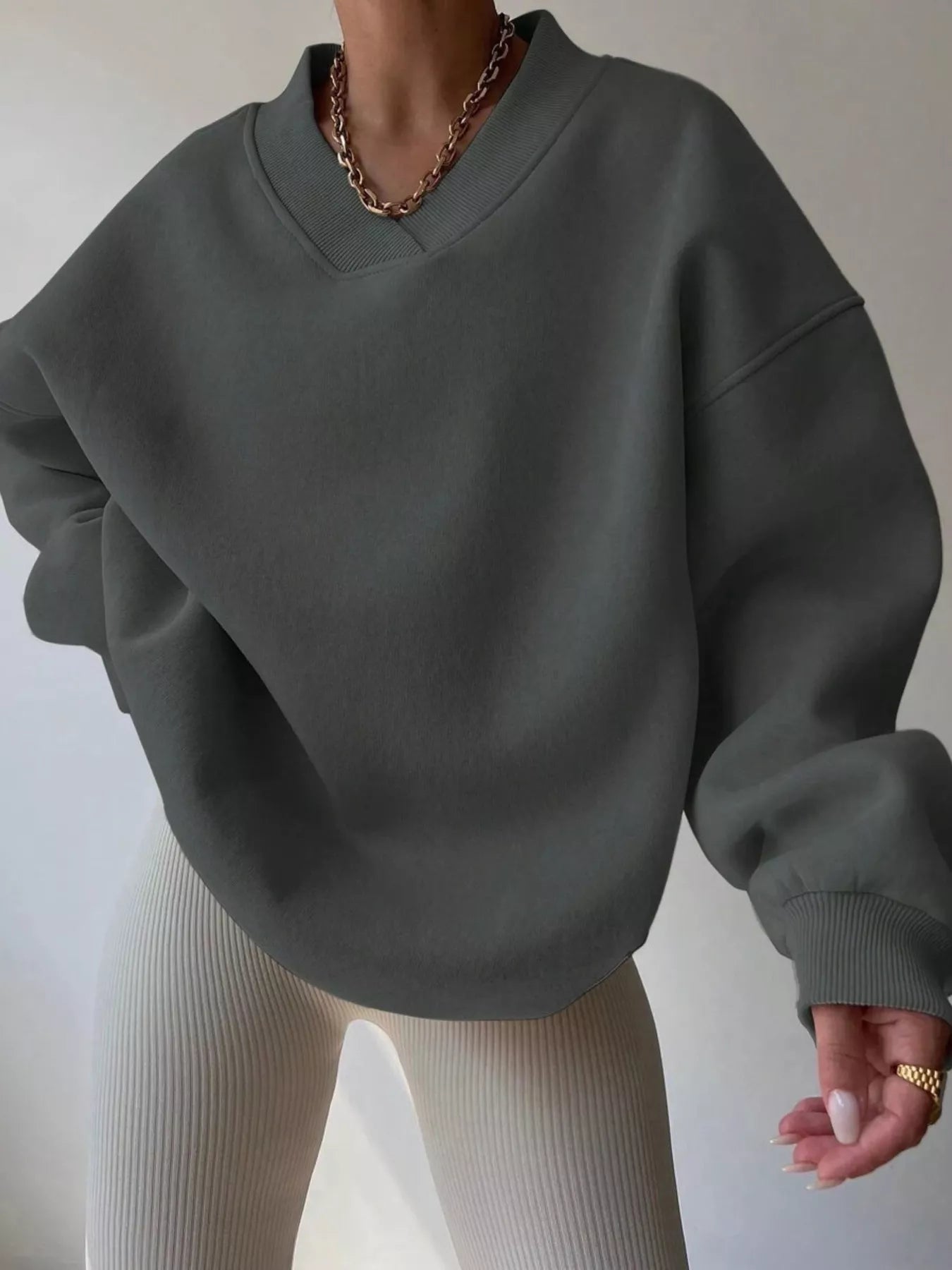 Dropped Shoulder Long Sleeve Oversized Sweatshirt – Cozy Casual Fit