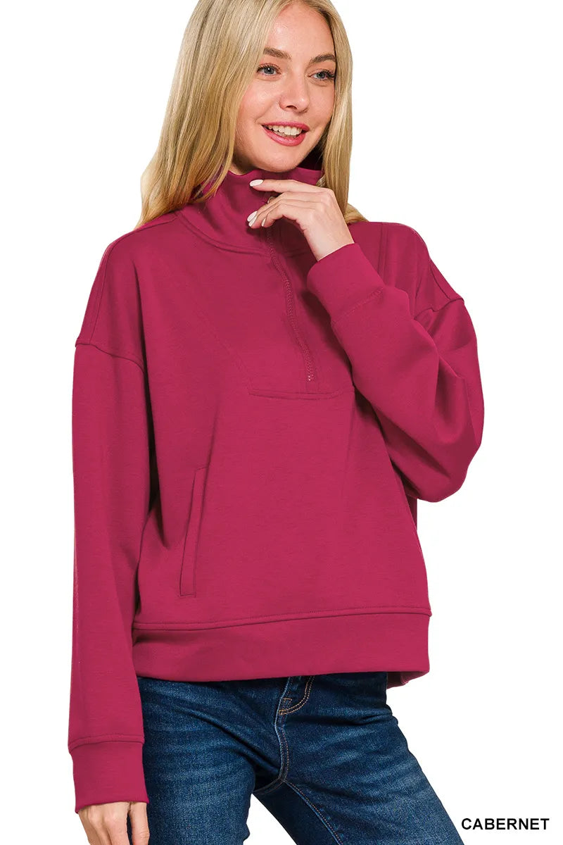 Women’s Scuba Half Zip Sweatshirt with Pockets | Sporty Casual Pullover