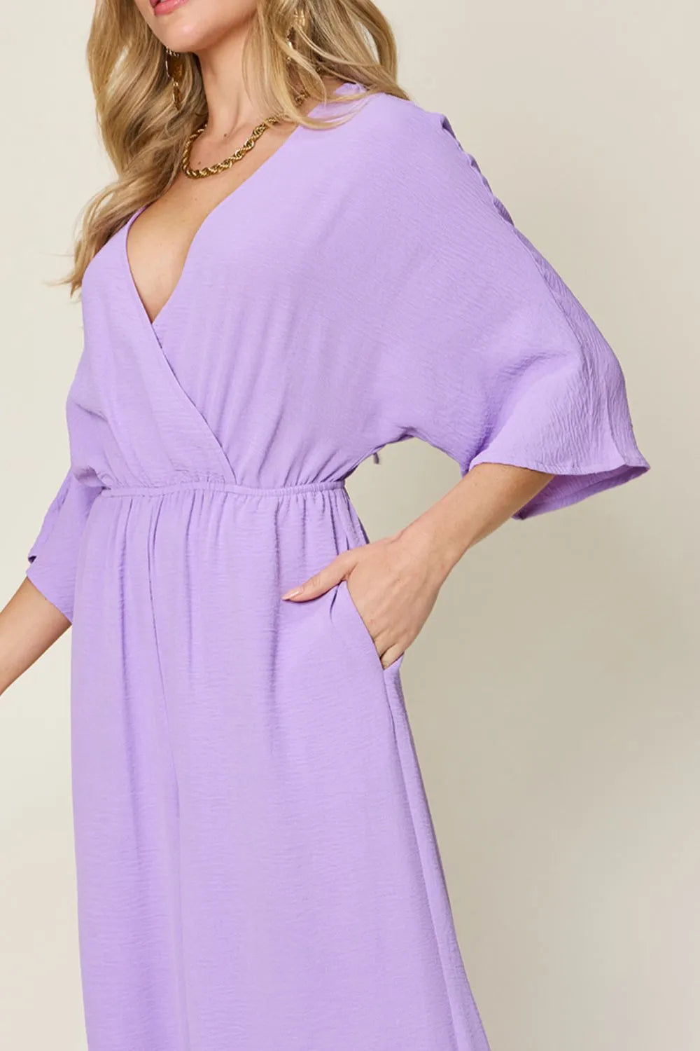 Surplice Wide Leg Jumpsuit with Pockets – Flattering, Chic & Comfy