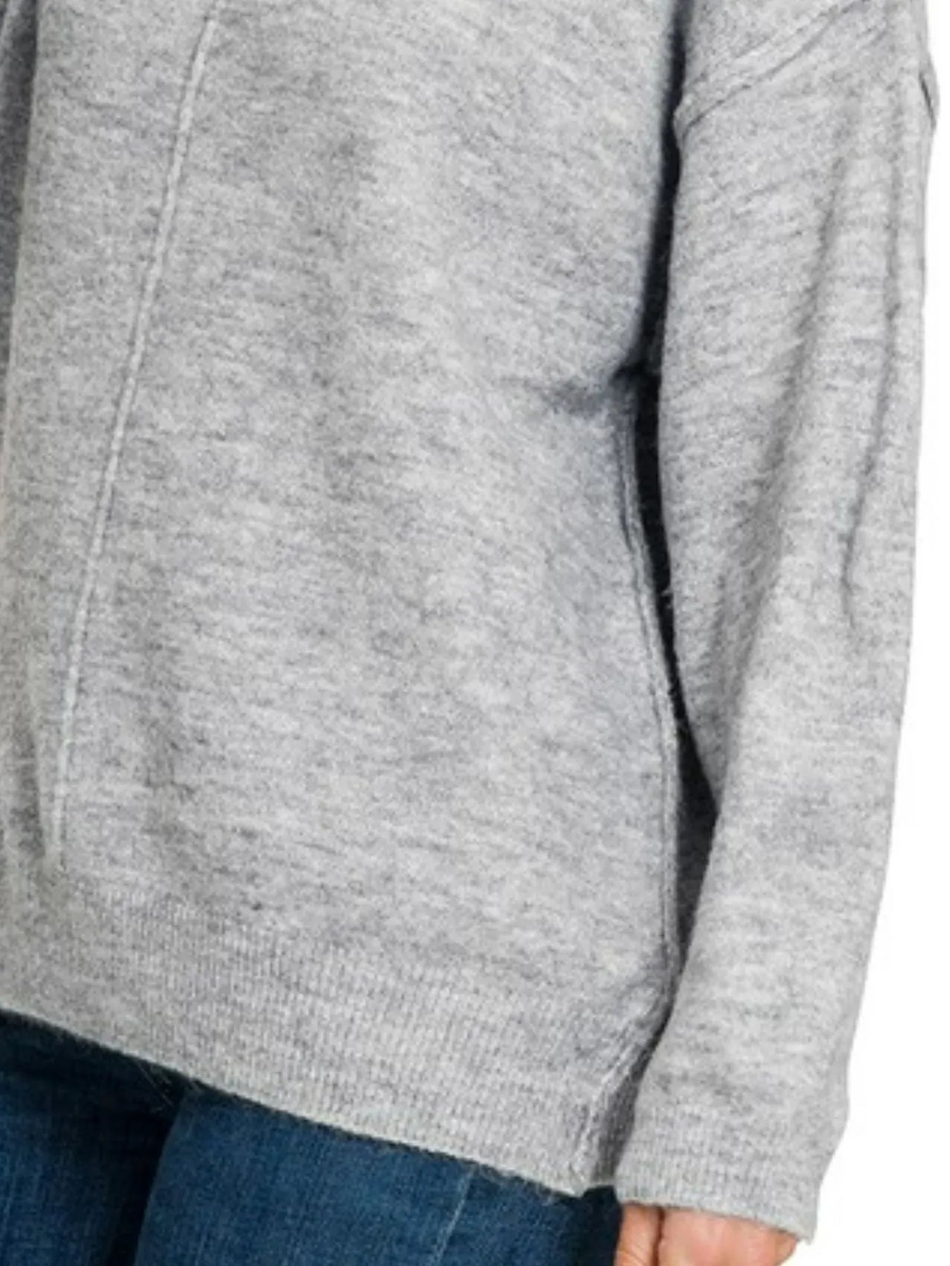 Melange Front Seam Round-Neck Sweater Cozy Women’s Knit Pullover