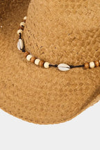 Beaded Cowrie Shell Straw Weave Cowboy Hat – Boho Western Style