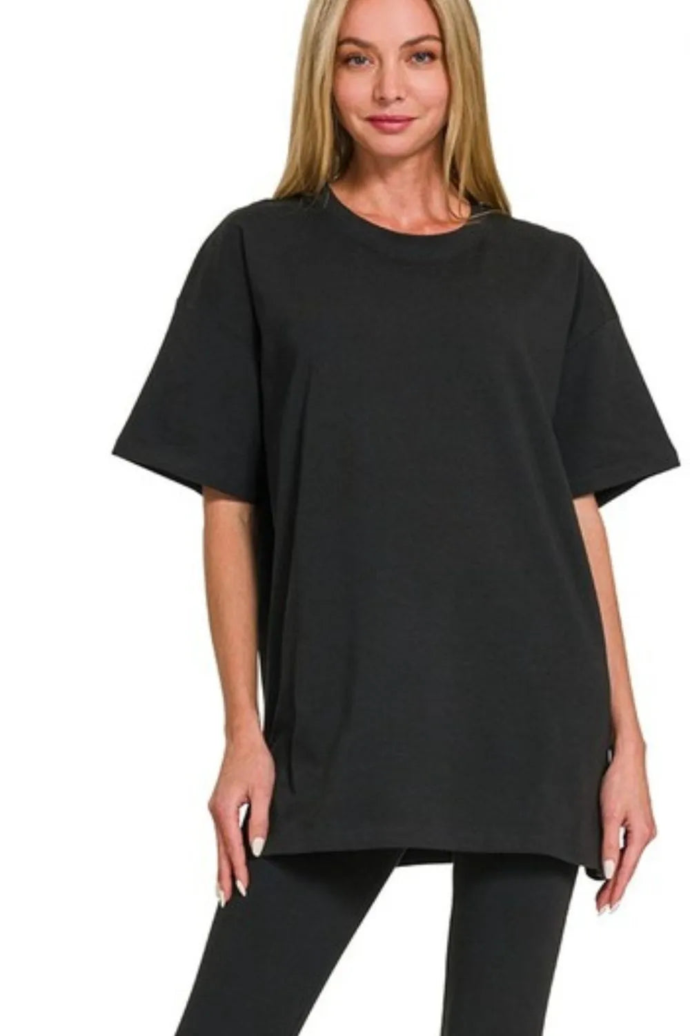Oversized T-Shirt & Leggings Set – Comfy, Stretchy & Stylish in Black