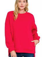 Zenana Plus Size Fleece Hi-Low Sweatshirt – Cozy Boyfriend Fit with Pockets