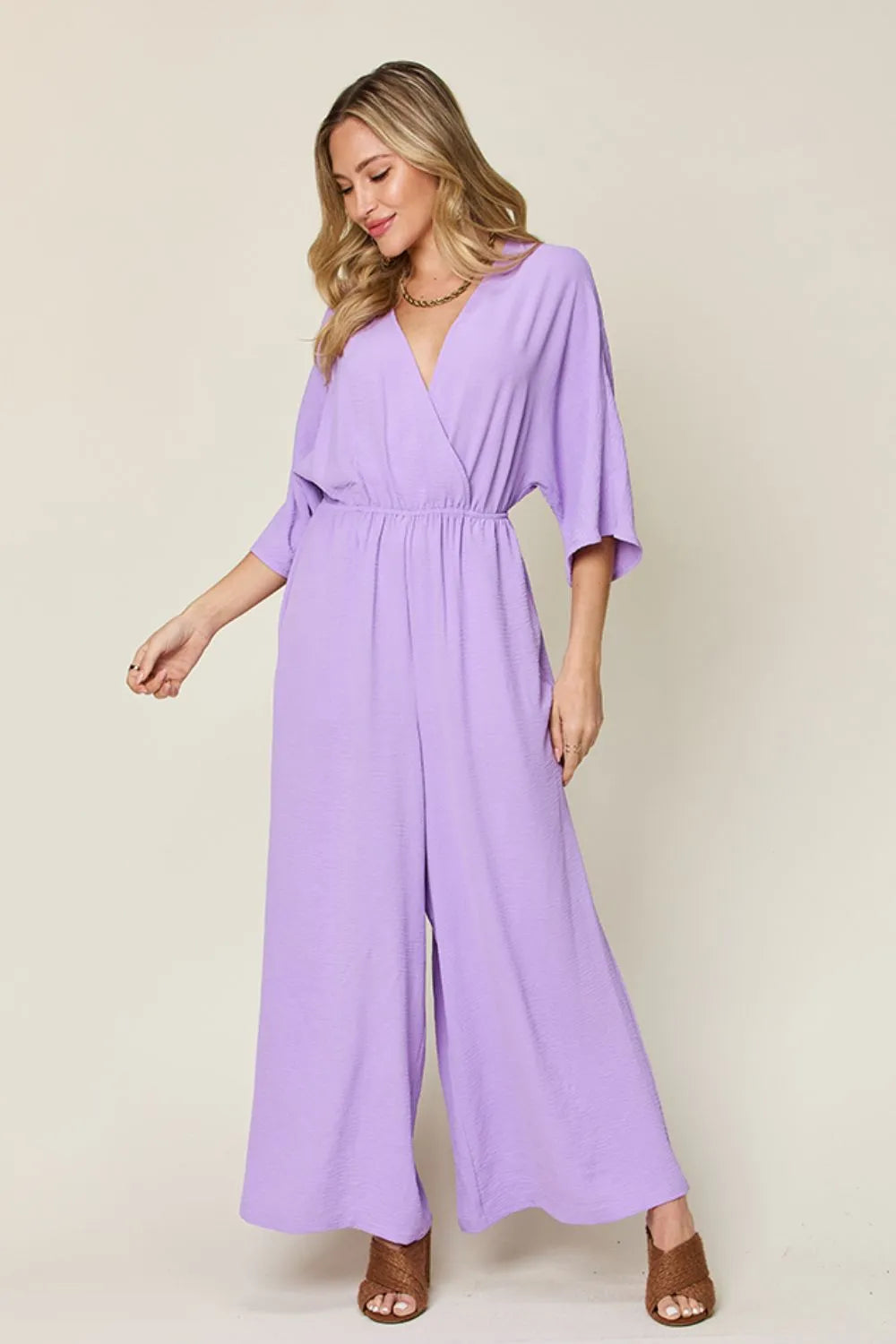 Surplice Wide Leg Jumpsuit with Pockets – Flattering, Chic & Comfy