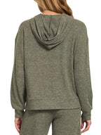 Drop Shoulder Ribbed Crop Hoodie