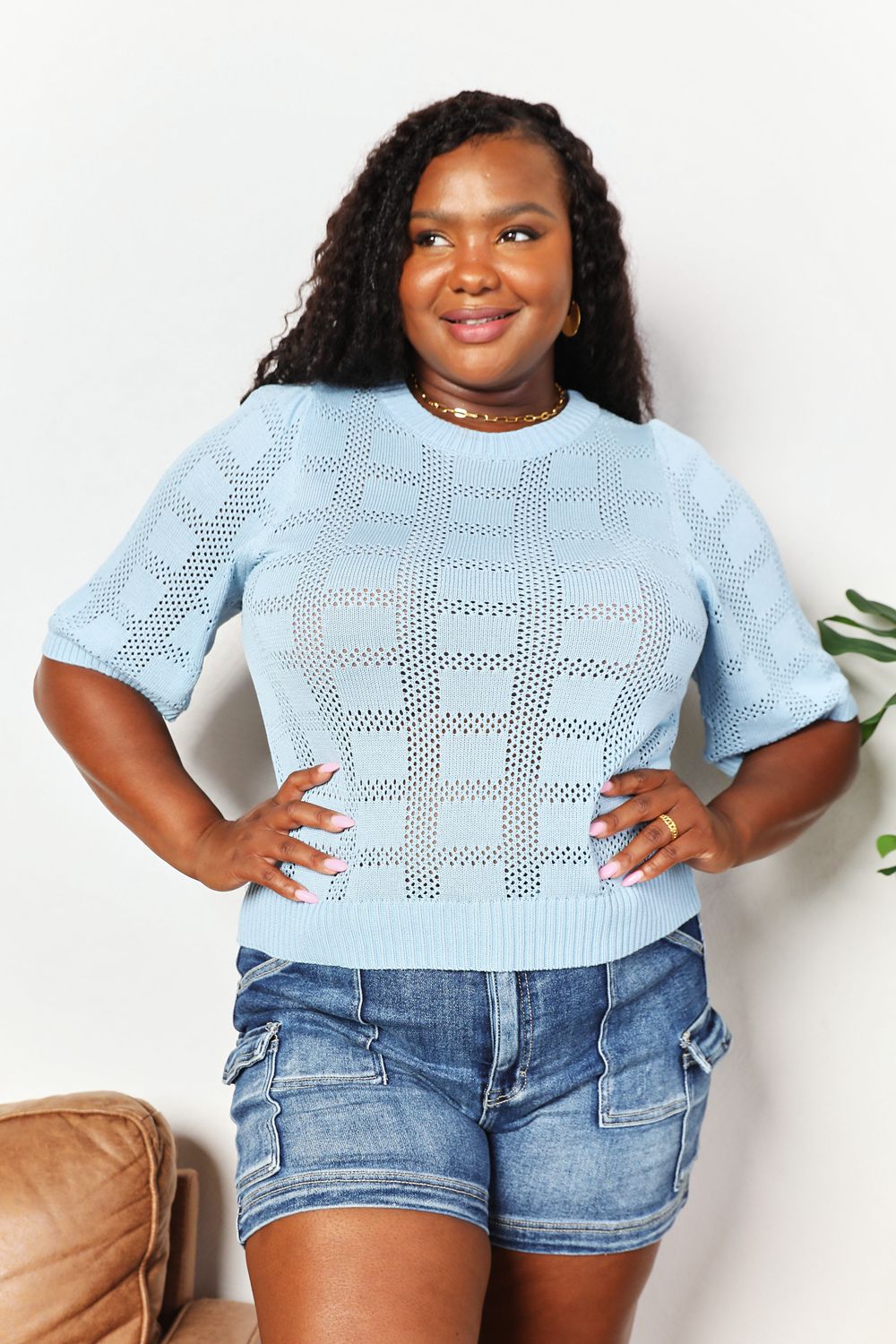 Solid Knit Half Sleeve Top – Classic Round Neck Everyday Top