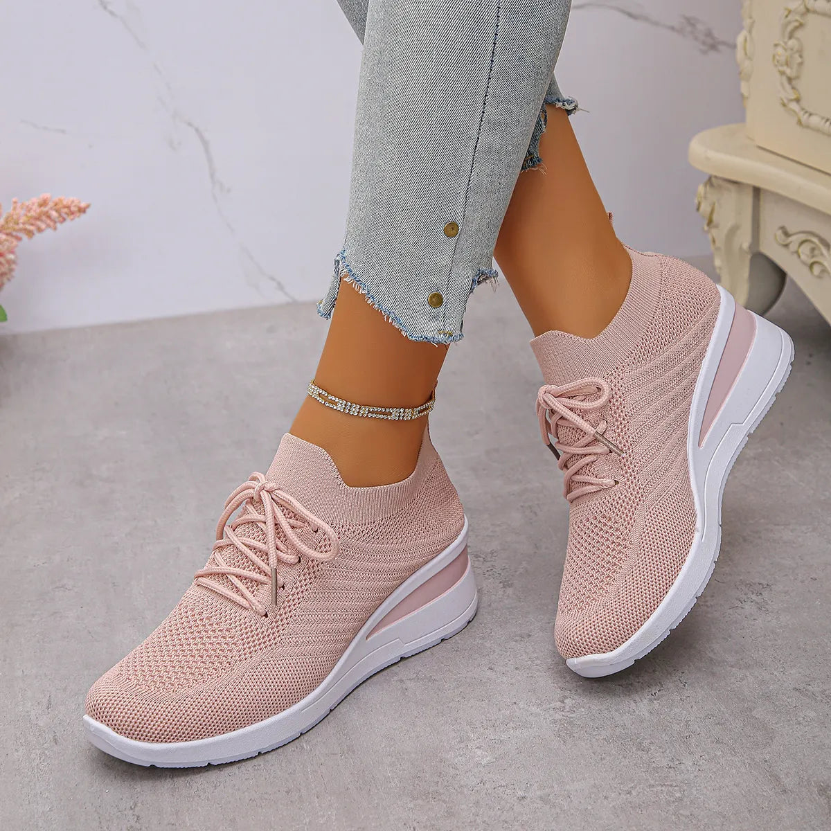 Lace-Up Wedge Athletic Sneakers – Sporty Chic Comfort