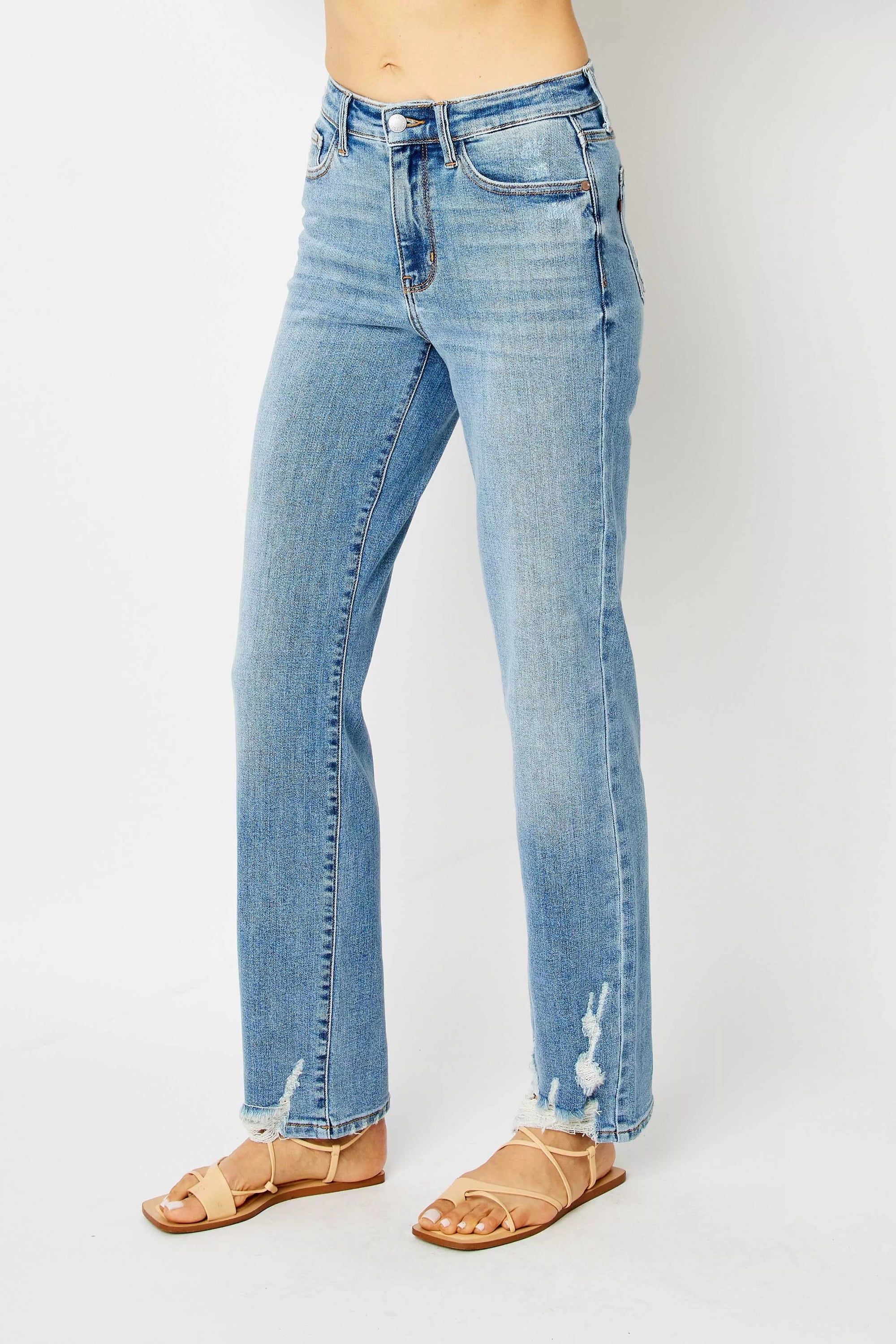 Judy Blue High Waist Heavy Destroy Straight Jeans – Edgy Denim Style