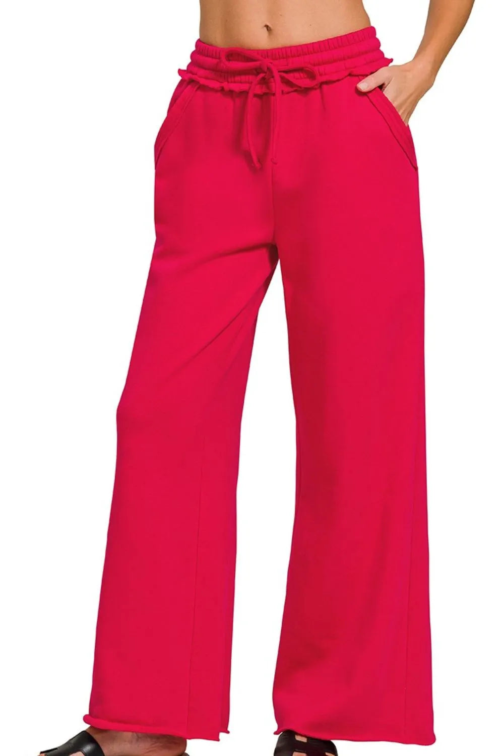 Fleece Wide Leg Sweatpants – Exposed Seams & Cozy Relaxed Fit