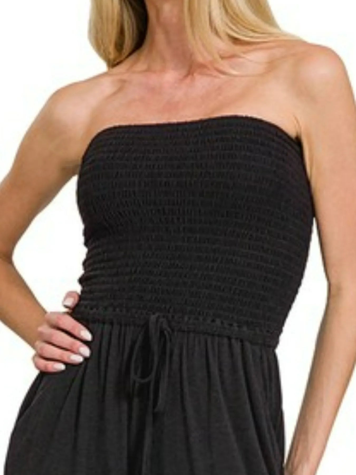 Strapless Smocked Jumpsuit – Flowy Palazzo Style for Summer Days