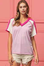 ord Rib Combo V-Neck Jersey Knit Top | Chic Women’s Casual Layering Shirt