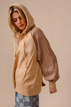 Half Zip French Terry Hoodie with Knit Sleeves