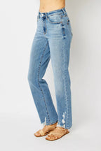 Judy Blue High Waist Heavy Destroy Straight Jeans – Edgy Denim Style