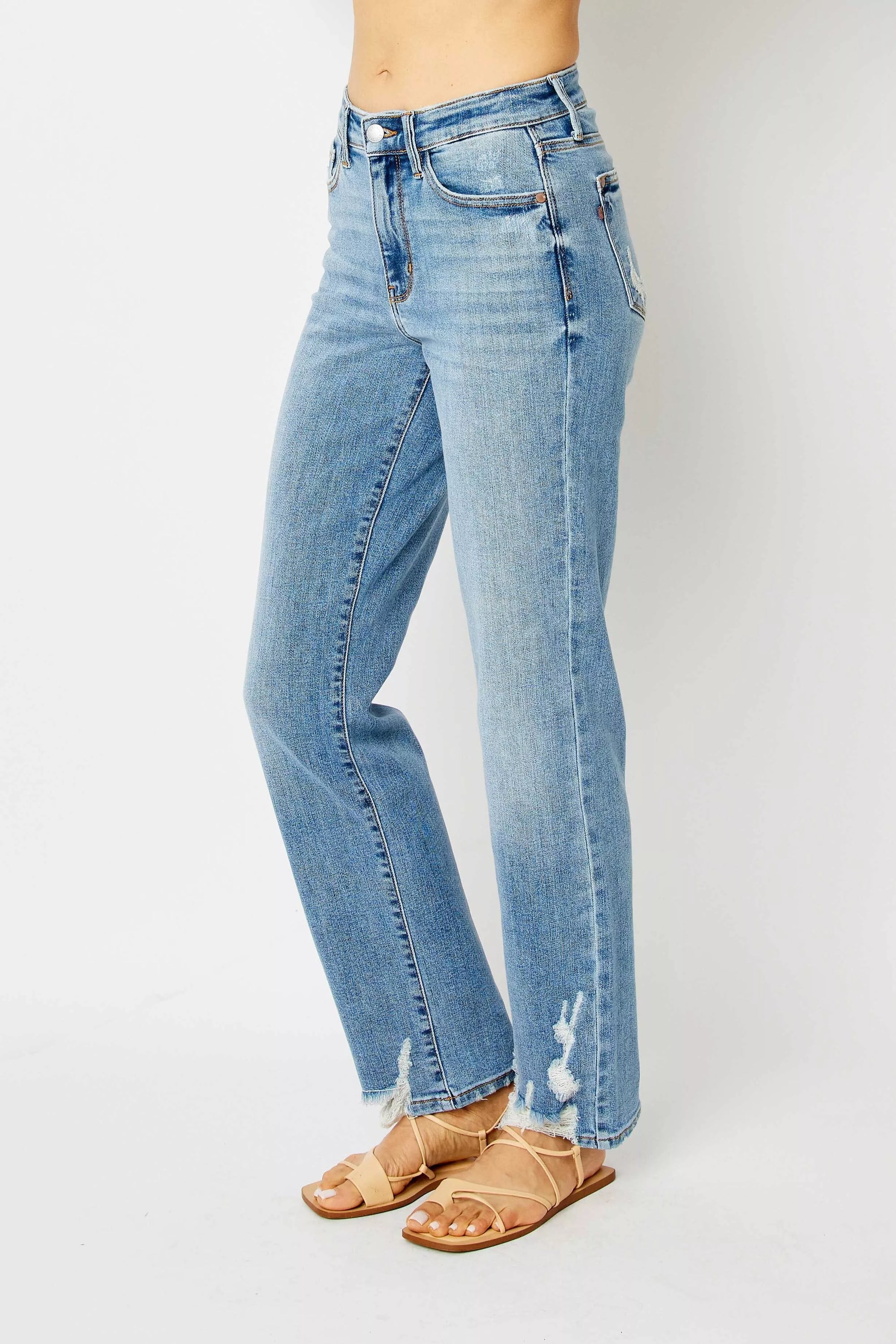 Judy Blue High Waist Heavy Destroy Straight Jeans – Edgy Denim Style