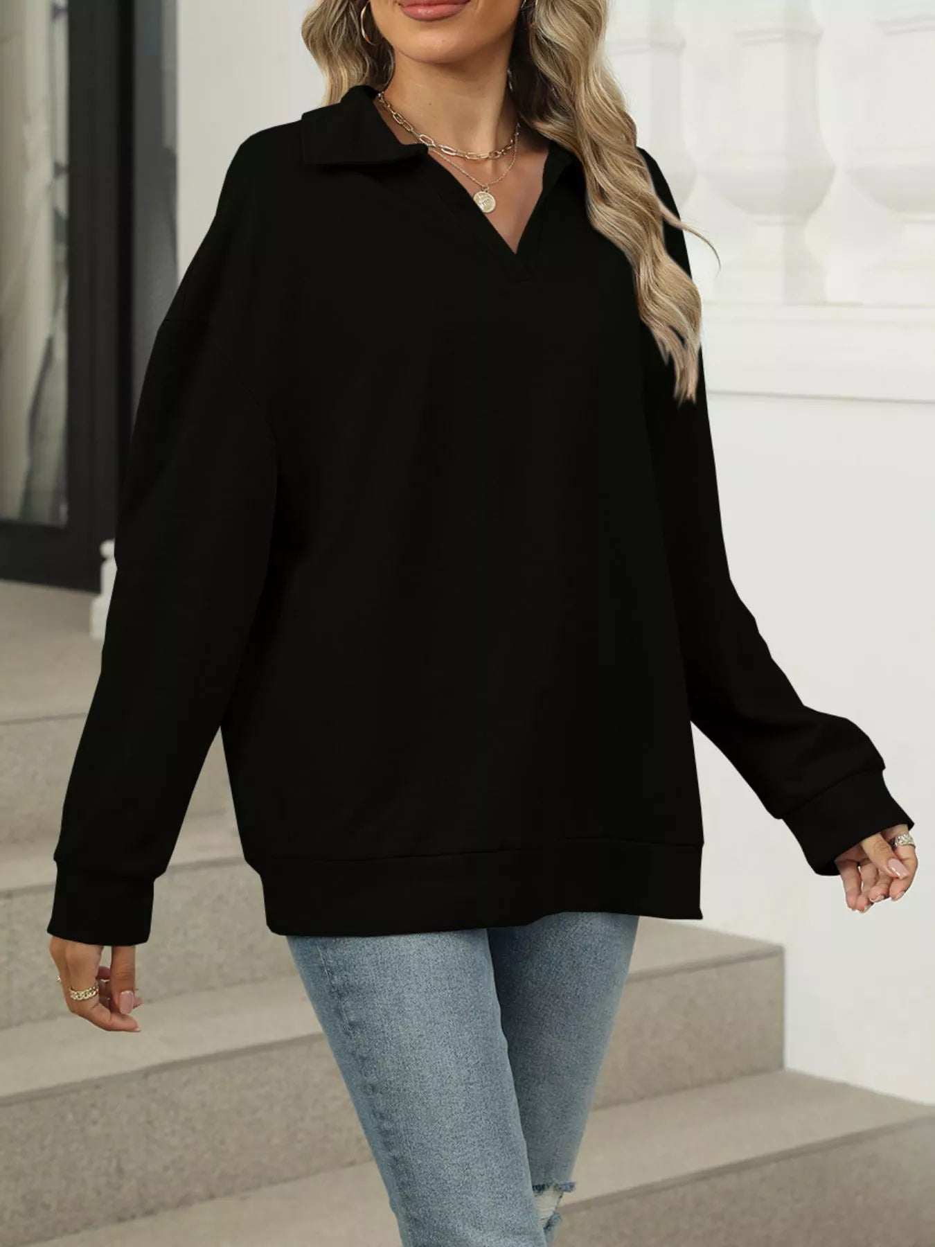 Johnny Collar Long Sleeve Sweatshirt – Casual Chic & Cozy