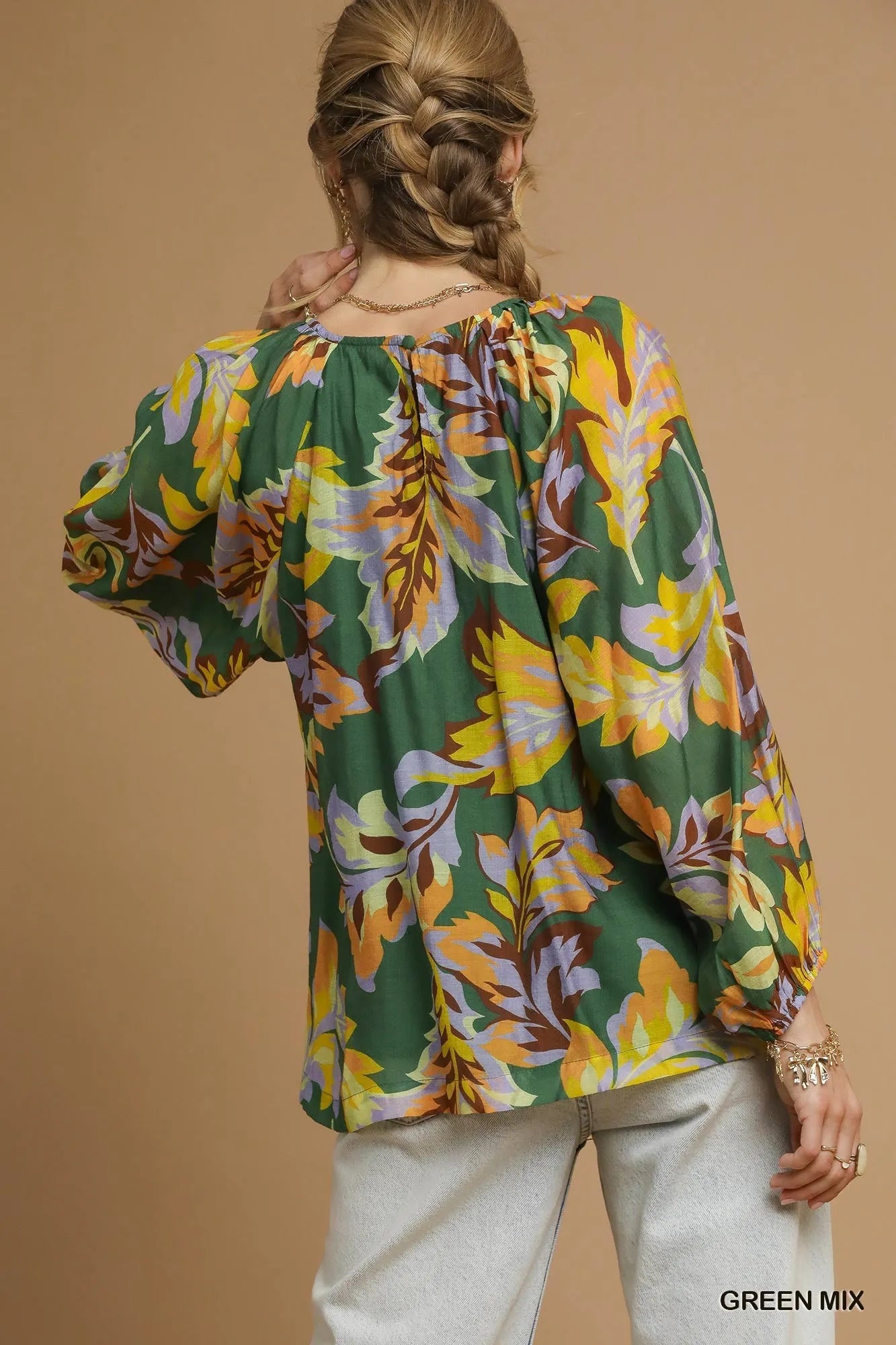 Abstract Print Balloon Sleeve Blouse – Chic Statement Top