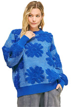 Davi & Dani Flower Texture Round Neck Dropped Shoulder Sweater