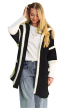 Davi & Dani Fuzzy Trim Open Front Loose Fit Cardigan