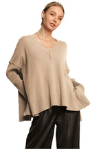 Davi & Dani Ribbed Side Slit V-Neck Sweater