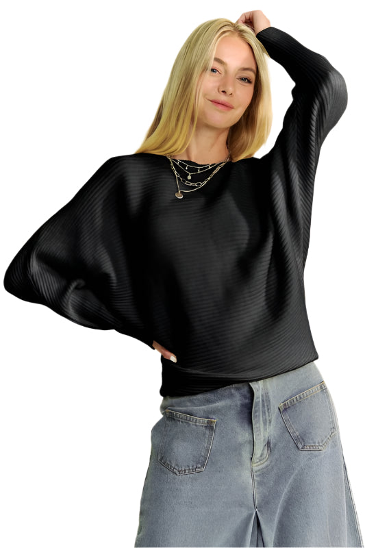 Davi & Dani Round Neck Batwing Sleeve Sweater