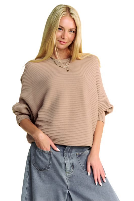 Davi & Dani Round Neck Batwing Sleeve Sweater