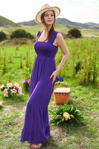 Davi & Dani Smocked Bodice Strap Ruffle Tie Belt Jumpsuit