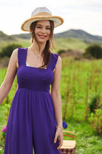 Davi & Dani Smocked Bodice Strap Ruffle Tie Belt Jumpsuit