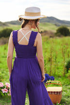 Davi & Dani Smocked Bodice Strap Ruffle Tie Belt Jumpsuit