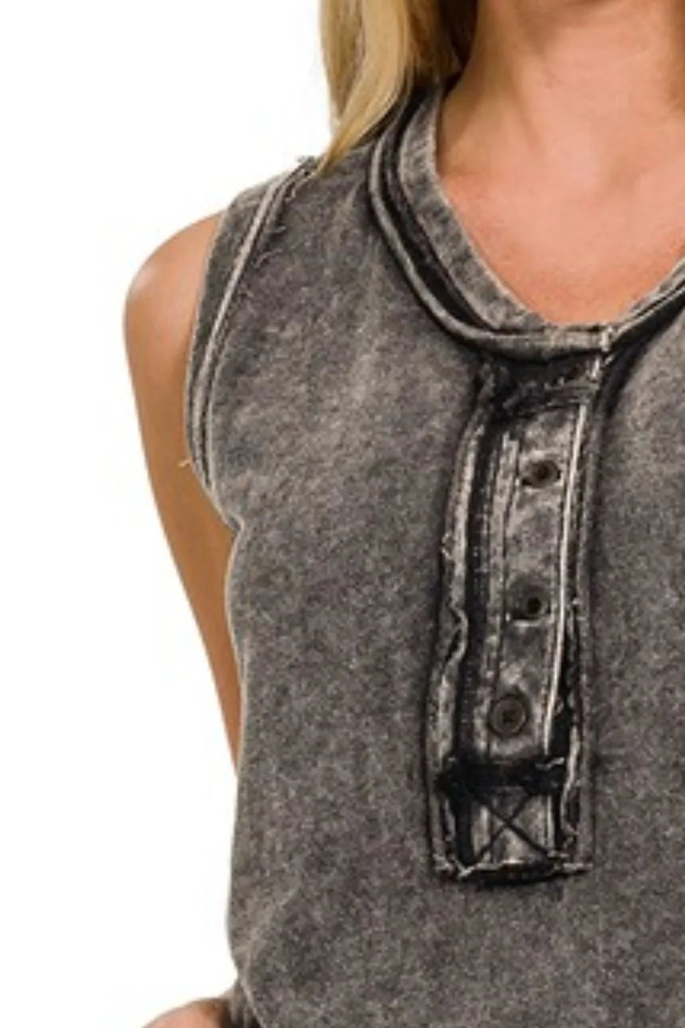 Acid Wash Tank Top – Vintage Look, Button Front & Relaxed Fit