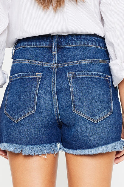 Kan Can High Rise Frayed Hem Denim Shorts