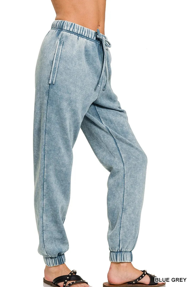 Zenana Acid Wash Fleece Sweatpants – Cozy Style with Pockets