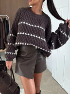 Chunky Knit Striped Sweater with Balloon Sleeves – Cozy Chic Style