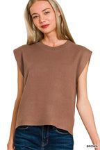 Women’s brown round-neck sleeveless viscose sweater vest